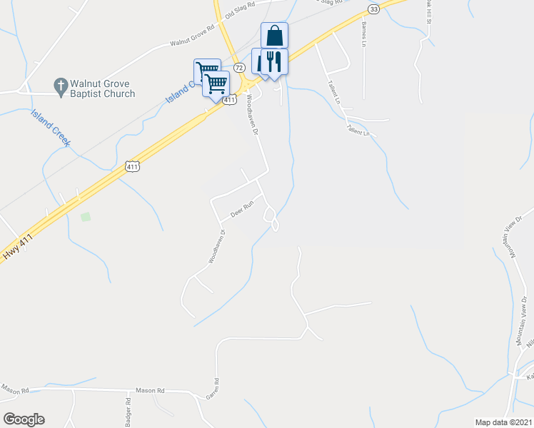 map of restaurants, bars, coffee shops, grocery stores, and more near 118 Wolfe Trail in Vonore