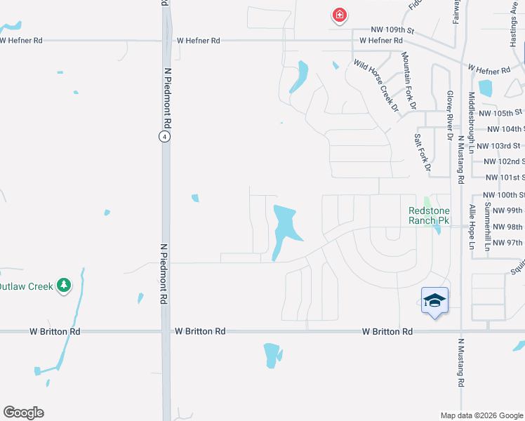 map of restaurants, bars, coffee shops, grocery stores, and more near 9601 North Piedmont Road in Yukon