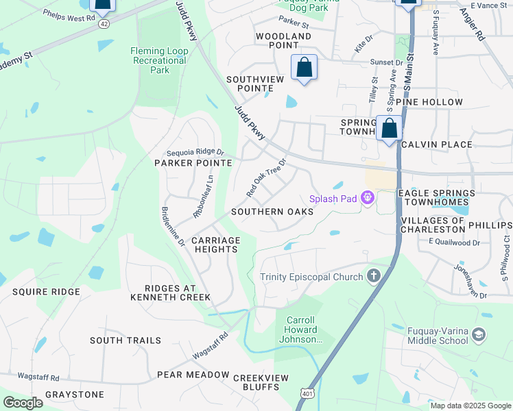 map of restaurants, bars, coffee shops, grocery stores, and more near 820 Willow Bay Drive in Fuquay Varina