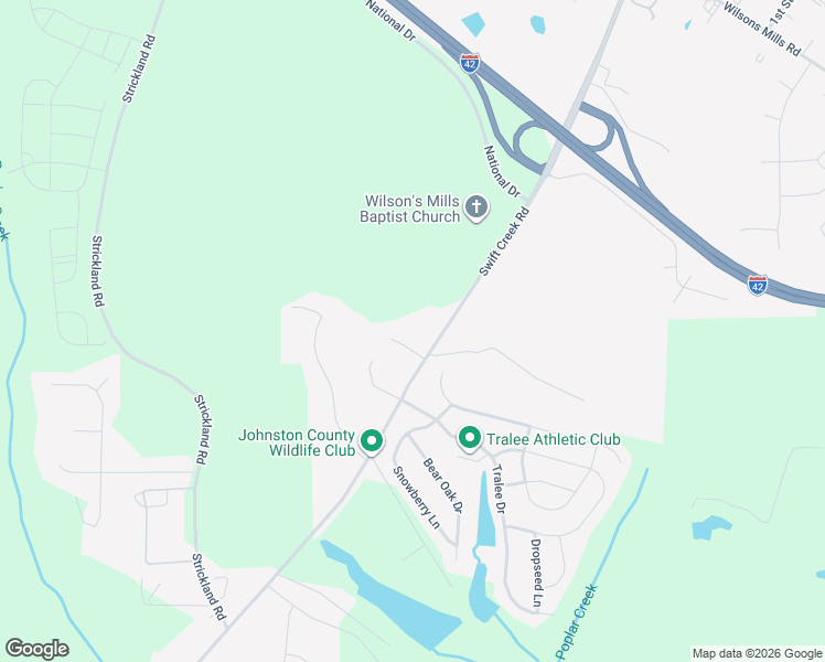 map of restaurants, bars, coffee shops, grocery stores, and more near 830 Swift Creek Road in Smithfield