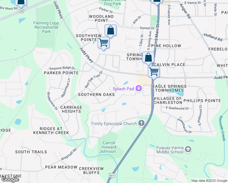 map of restaurants, bars, coffee shops, grocery stores, and more near 404 Timber Meadow Lake in Fuquay Varina