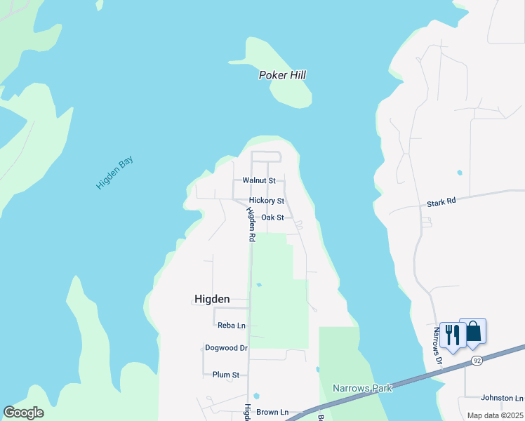 map of restaurants, bars, coffee shops, grocery stores, and more near 374 Higden Road in Higden