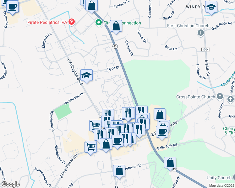 map of restaurants, bars, coffee shops, grocery stores, and more near 1928 Tara Court in Greenville