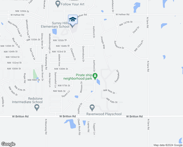 map of restaurants, bars, coffee shops, grocery stores, and more near 11112 Northwest 99th Street in Yukon