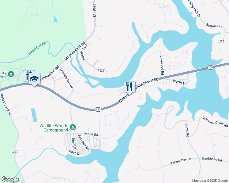 map of restaurants, bars, coffee shops, grocery stores, and more near 6790 Emerald Isle Drive in Sherrills Ford