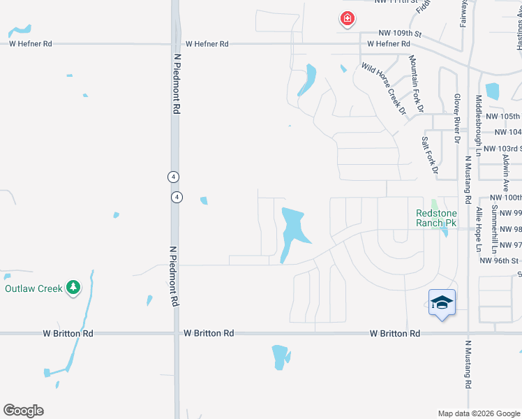 map of restaurants, bars, coffee shops, grocery stores, and more near 9401-10295 North Piedmont Road in Yukon