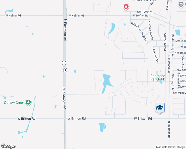 map of restaurants, bars, coffee shops, grocery stores, and more near 9401-10295 North Piedmont Road in Yukon