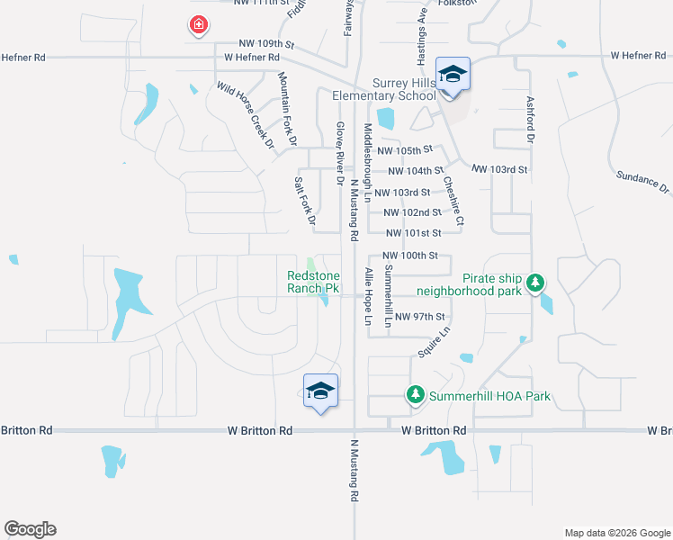 map of restaurants, bars, coffee shops, grocery stores, and more near 11408 Northwest 100th Court in Yukon