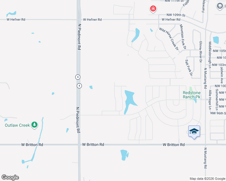 map of restaurants, bars, coffee shops, grocery stores, and more near 9401-10295 North Piedmont Road in Yukon