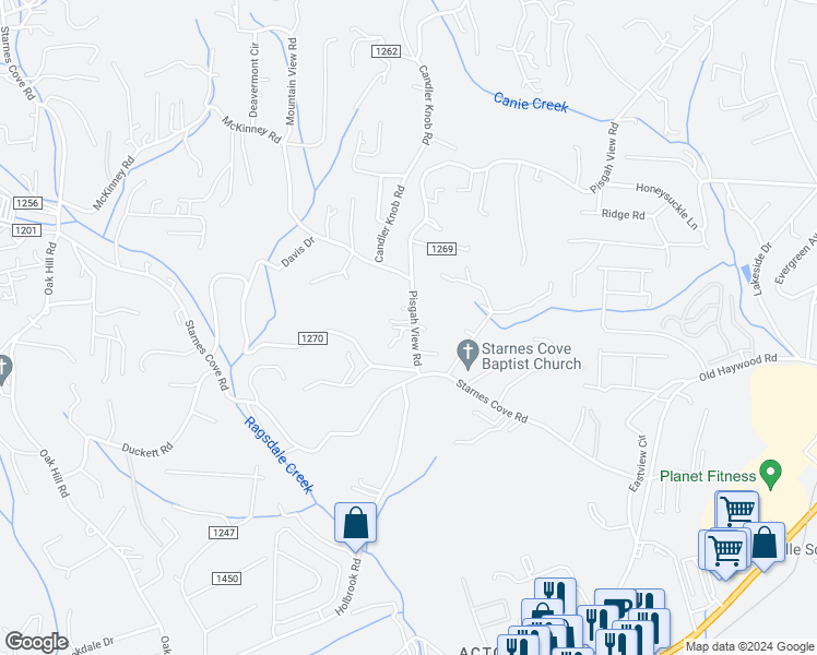 map of restaurants, bars, coffee shops, grocery stores, and more near 297 Pisgah View Road in Asheville