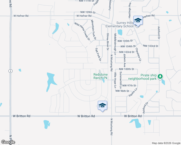 map of restaurants, bars, coffee shops, grocery stores, and more near Ruger Road in Oklahoma City