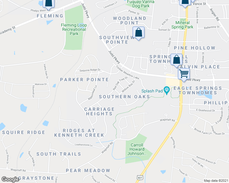 map of restaurants, bars, coffee shops, grocery stores, and more near 823 Red Oak Tree Drive in Fuquay-Varina