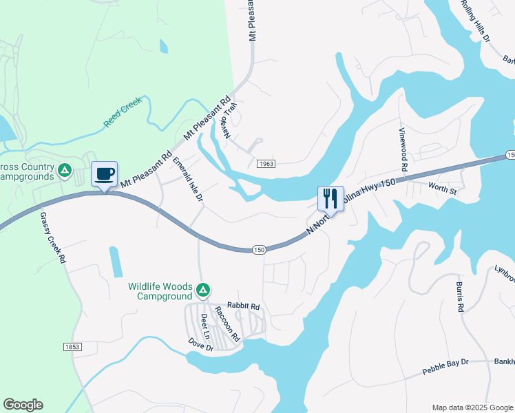 map of restaurants, bars, coffee shops, grocery stores, and more near 6698 Emerald Isle Drive in Sherrills Ford