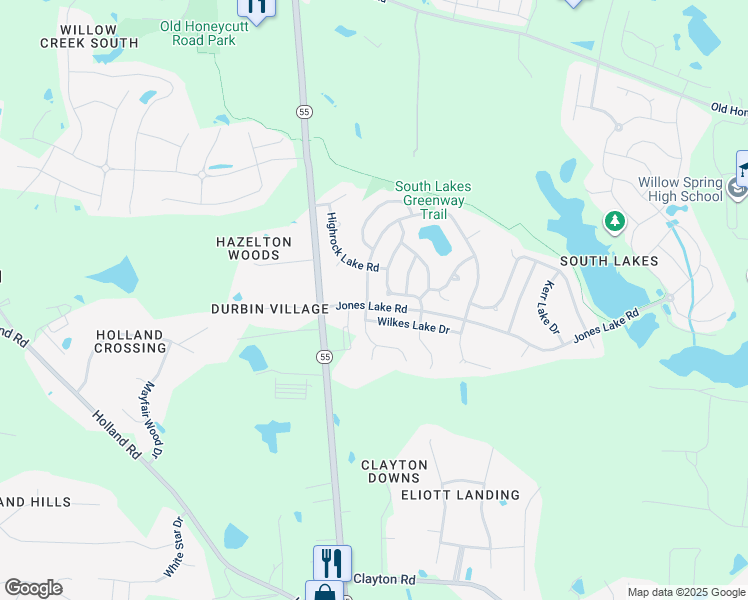 map of restaurants, bars, coffee shops, grocery stores, and more near 400 Apalachia Lake Drive in Fuquay Varina