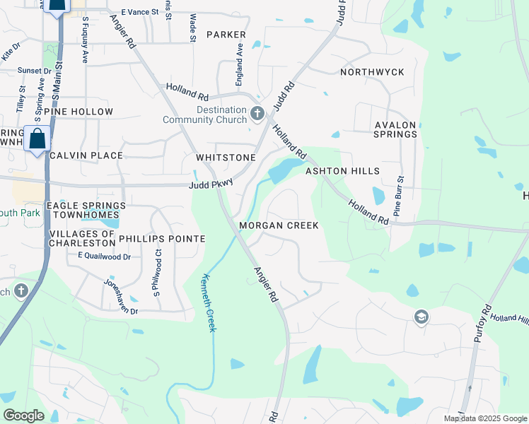 map of restaurants, bars, coffee shops, grocery stores, and more near 801 Bluffcreek Drive in Fuquay-Varina