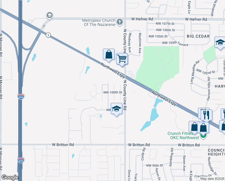 map of restaurants, bars, coffee shops, grocery stores, and more near 10112 Carnie Circle in Yukon