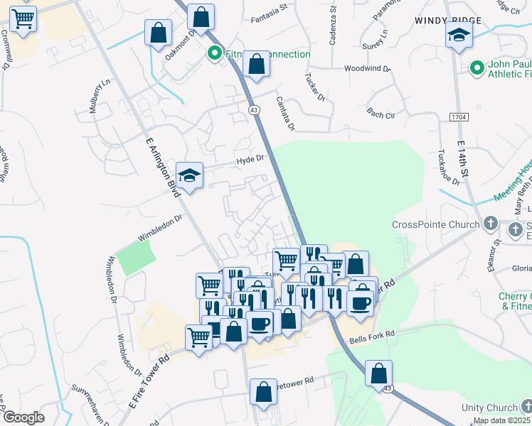 map of restaurants, bars, coffee shops, grocery stores, and more near 1926 Tara Court in Greenville