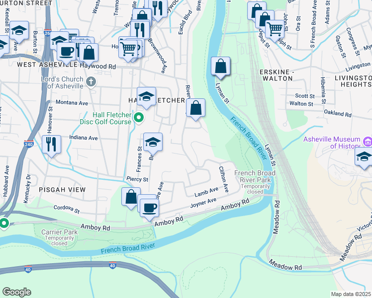 map of restaurants, bars, coffee shops, grocery stores, and more near 26 Desota Street in Asheville