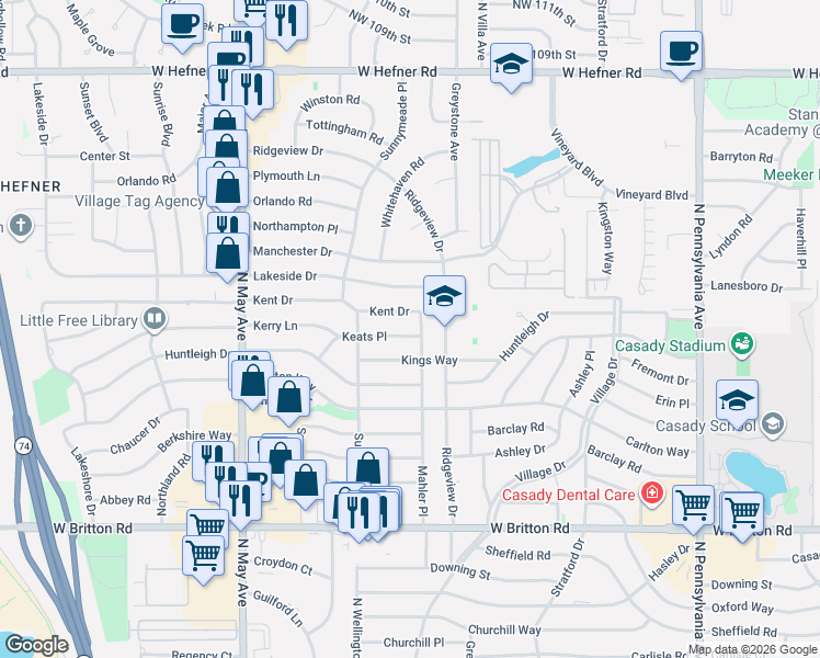 map of restaurants, bars, coffee shops, grocery stores, and more near 10028 Mahler Place in The Village