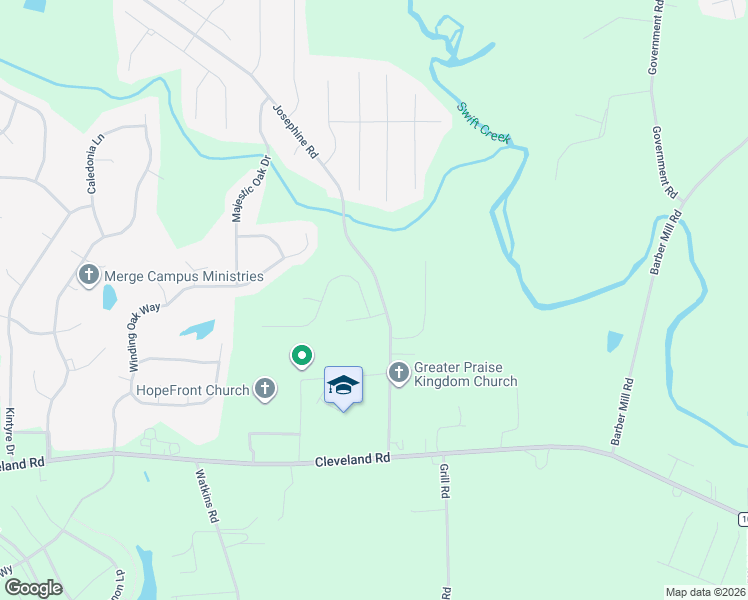map of restaurants, bars, coffee shops, grocery stores, and more near 84 Grey Hawk Dr in Garner