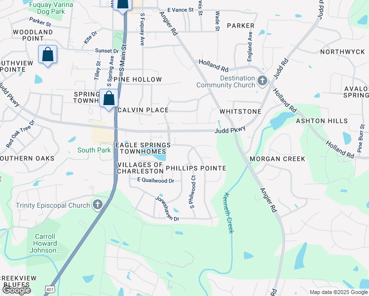 map of restaurants, bars, coffee shops, grocery stores, and more near 936 South Willhaven Drive in Fuquay-Varina