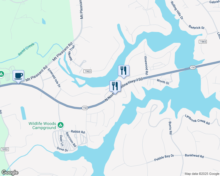 map of restaurants, bars, coffee shops, grocery stores, and more near 6790 Emerald Isle Drive in Sherrills Ford