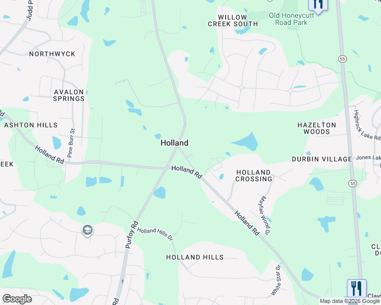 map of restaurants, bars, coffee shops, grocery stores, and more near 8209 Purfoy Road in Fuquay-Varina