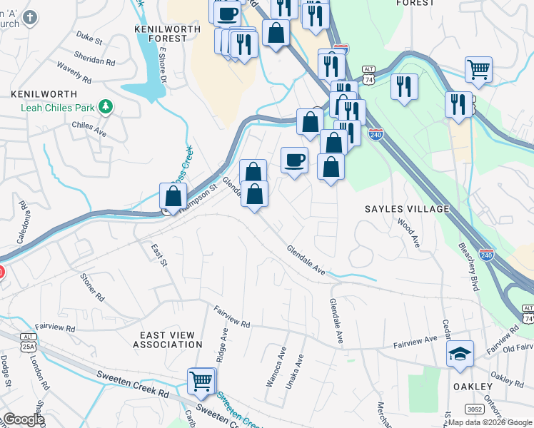 map of restaurants, bars, coffee shops, grocery stores, and more near 99999 McArthur Lane in Asheville