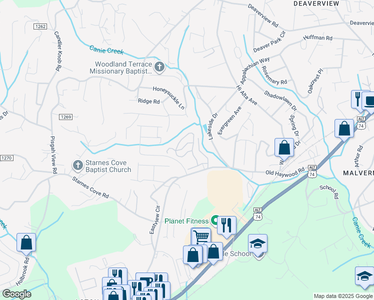 map of restaurants, bars, coffee shops, grocery stores, and more near 313 Iron Ridge Loop in Asheville