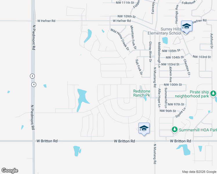 map of restaurants, bars, coffee shops, grocery stores, and more near 11432 Northwest 101st Street in Yukon