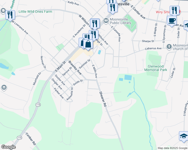 map of restaurants, bars, coffee shops, grocery stores, and more near 358 Nesbit Avenue in Mooresville