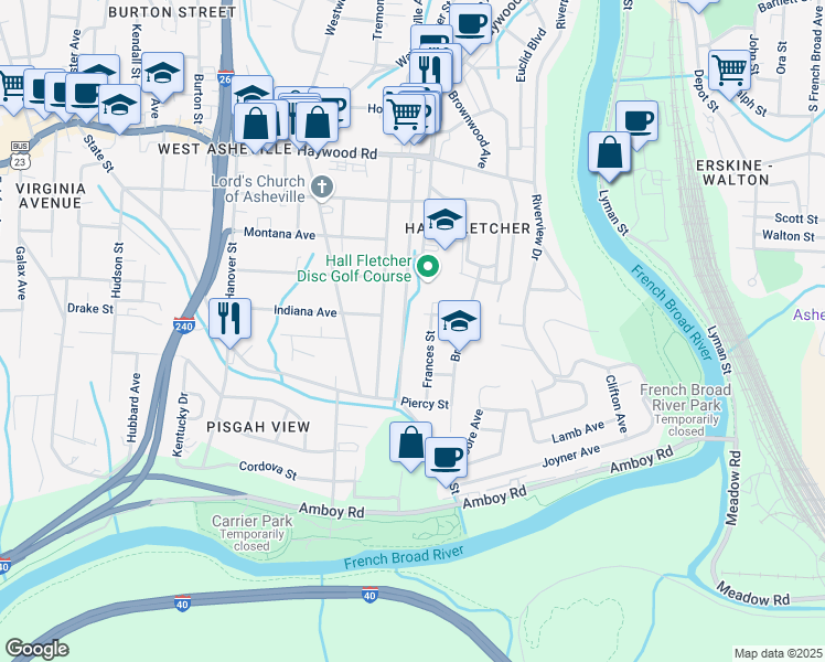 map of restaurants, bars, coffee shops, grocery stores, and more near 162 Wellington Street in Asheville