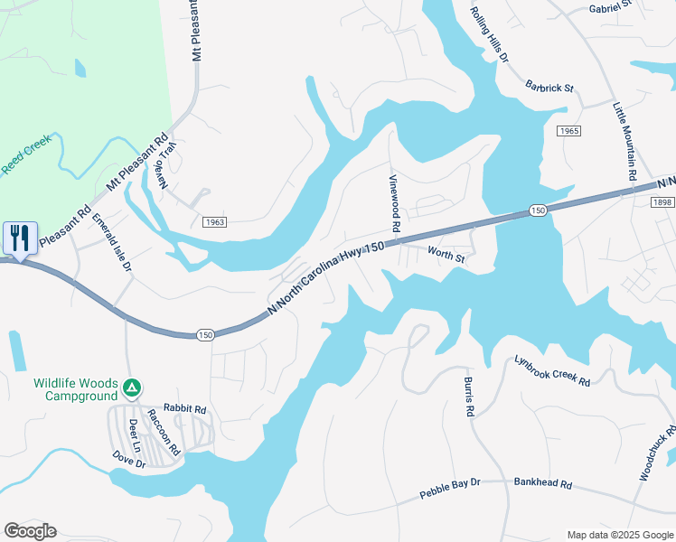 map of restaurants, bars, coffee shops, grocery stores, and more near 6779 East Nc 150 Highway in Maiden