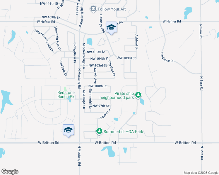 map of restaurants, bars, coffee shops, grocery stores, and more near 11108 Northwest 100th Street in Yukon