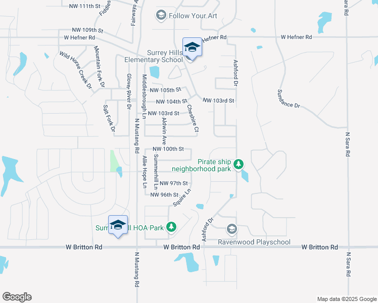 map of restaurants, bars, coffee shops, grocery stores, and more near 11000 Northwest 100th Street in Yukon