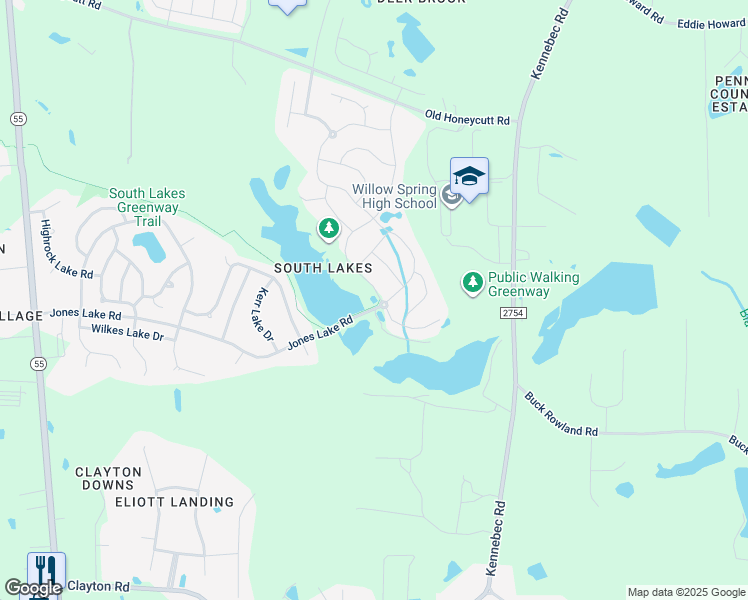 map of restaurants, bars, coffee shops, grocery stores, and more near 648 Long Lake Drive in Fuquay Varina