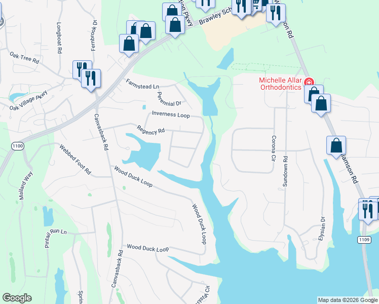 map of restaurants, bars, coffee shops, grocery stores, and more near 114 Shall Mar Lane in Mooresville