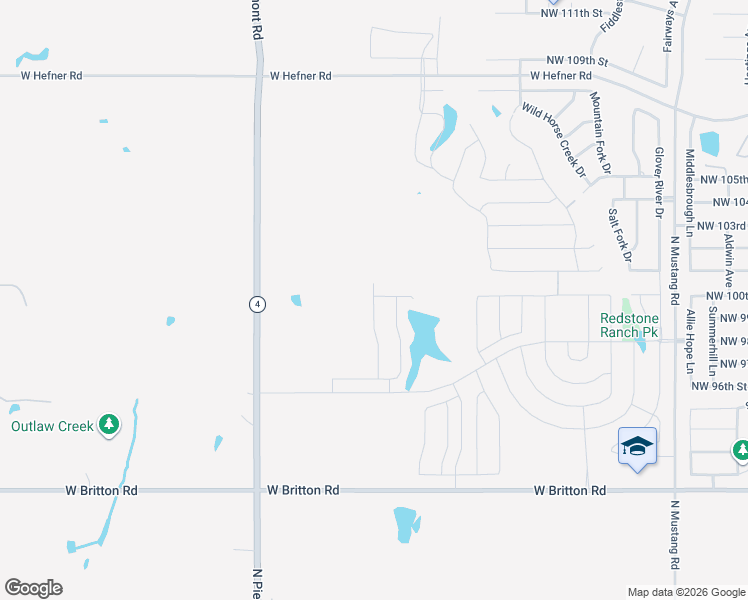 map of restaurants, bars, coffee shops, grocery stores, and more near 9401-10295 North Piedmont Road in Yukon