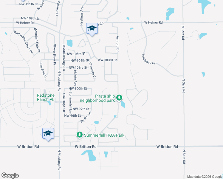 map of restaurants, bars, coffee shops, grocery stores, and more near 11108 Northwest 100th Street in Yukon