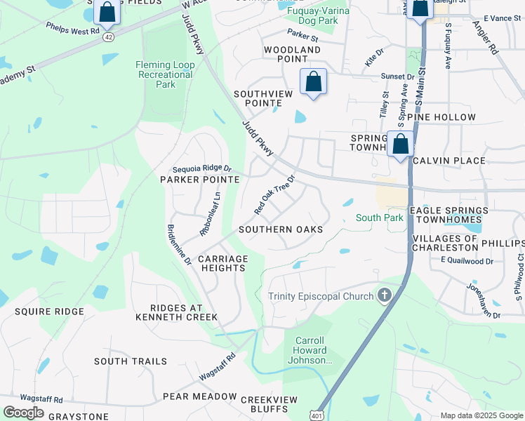 map of restaurants, bars, coffee shops, grocery stores, and more near 513 Spruce Hollow Drive in Fuquay Varina