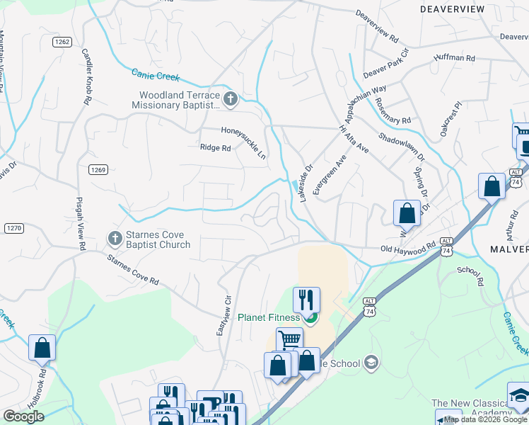 map of restaurants, bars, coffee shops, grocery stores, and more near 313 Iron Ridge Loop in Asheville