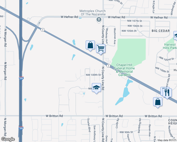map of restaurants, bars, coffee shops, grocery stores, and more near 10112 Kirk Drive in Yukon