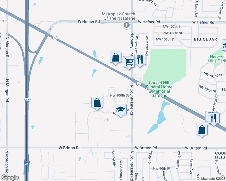 map of restaurants, bars, coffee shops, grocery stores, and more near 10112 Kirk Drive in Yukon