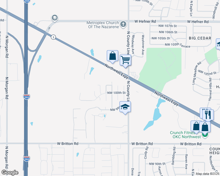 map of restaurants, bars, coffee shops, grocery stores, and more near 10112 Kirk Drive in Yukon