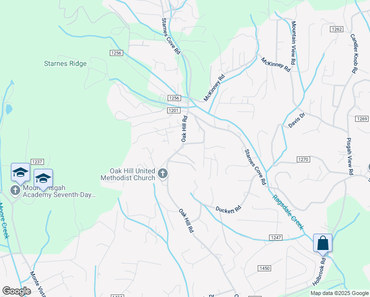 map of restaurants, bars, coffee shops, grocery stores, and more near 326 Oak Hill Road in Candler