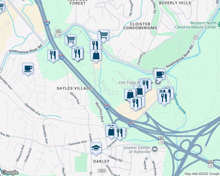 map of restaurants, bars, coffee shops, grocery stores, and more near 5420 Verde Vista Circle in Asheville
