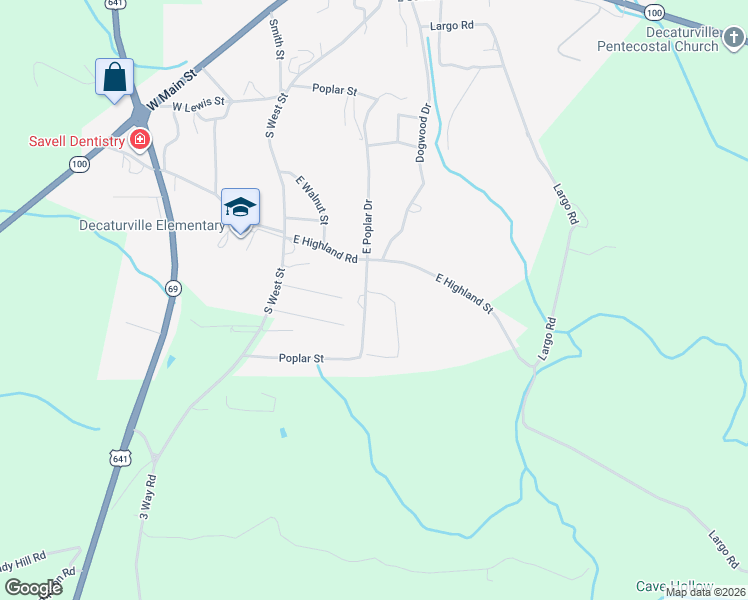 map of restaurants, bars, coffee shops, grocery stores, and more near 665 East Poplar Drive in Decaturville