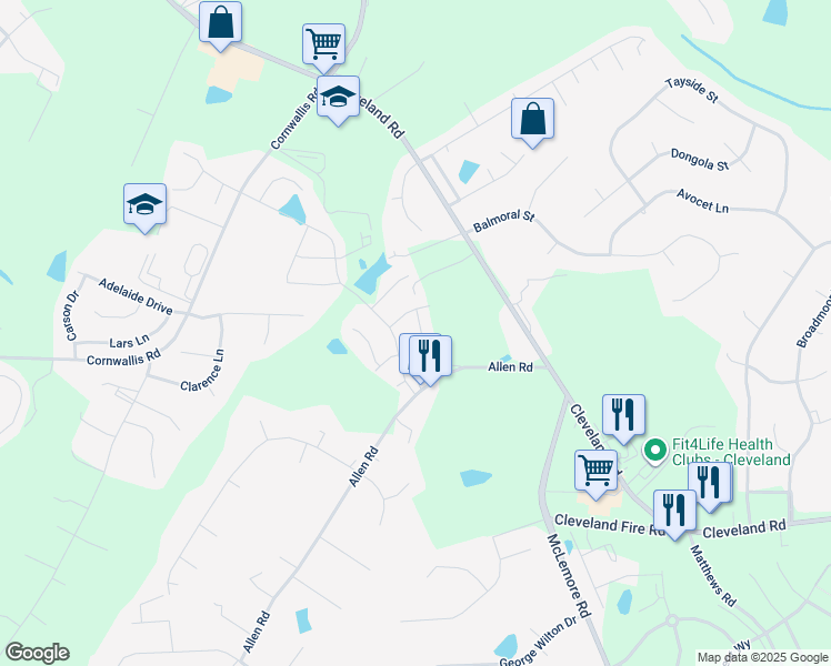 map of restaurants, bars, coffee shops, grocery stores, and more near 88 Scarlet Maple Court in Clayton