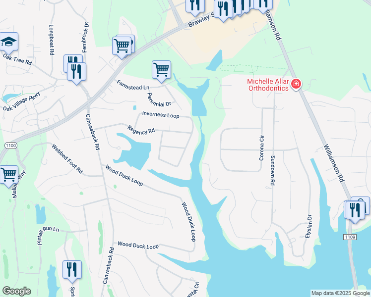 map of restaurants, bars, coffee shops, grocery stores, and more near Hazelton Loop in Mooresville