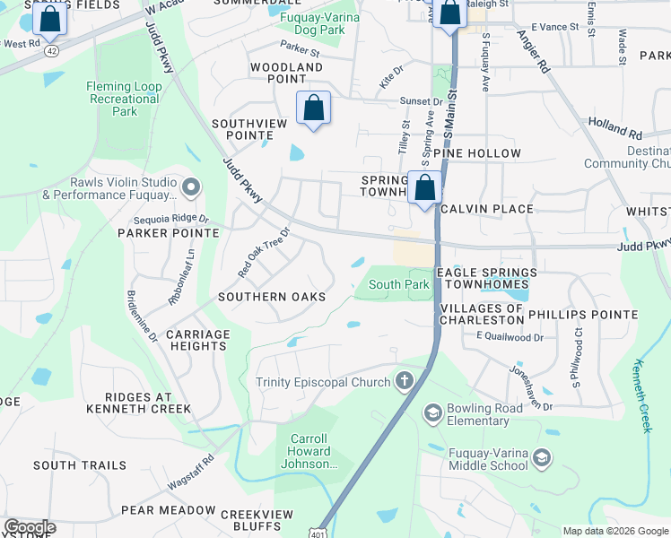 map of restaurants, bars, coffee shops, grocery stores, and more near 431 Timber Meadow Lake in Fuquay-Varina